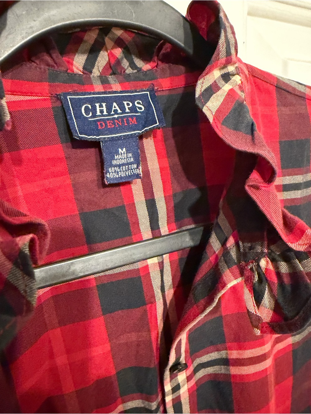 Chaps Red Plaid Ruffle Button-Down Shirt - Picture 3 of 3